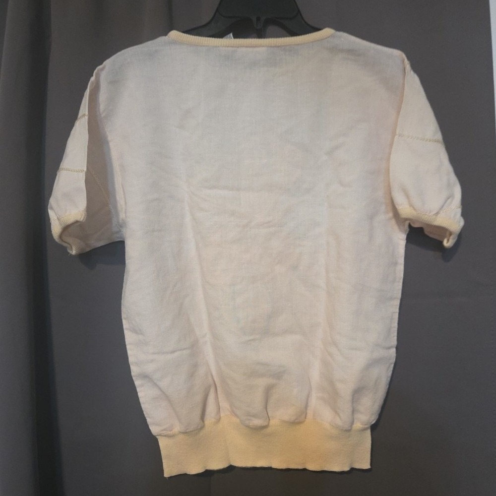 Koret Vintage Pastel Embroidered‎ Butterfly Floral Ramie Top, Woman's Small - Picture 4 of 8